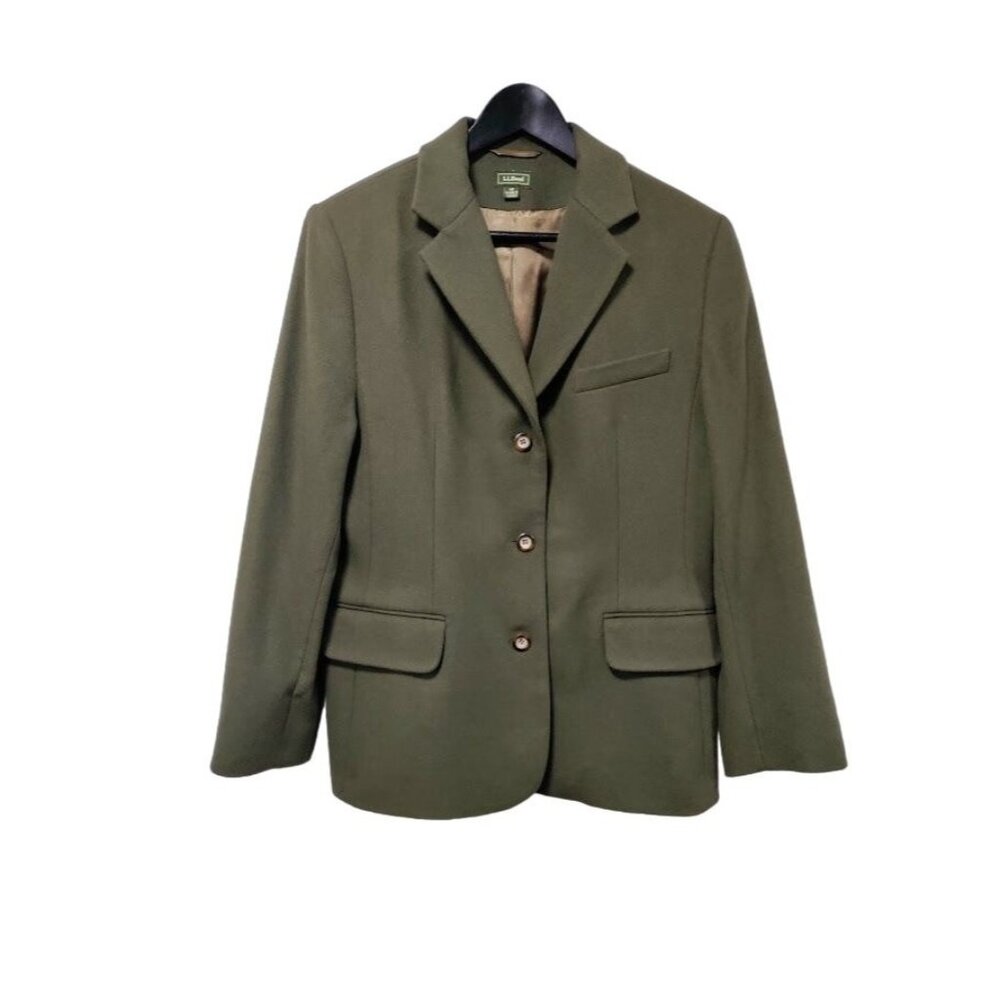 VINTAGE 90's L.L. Bean Cashmere Wool Blazer Jacket Forest Green Size 12P - Picture 5 of 16